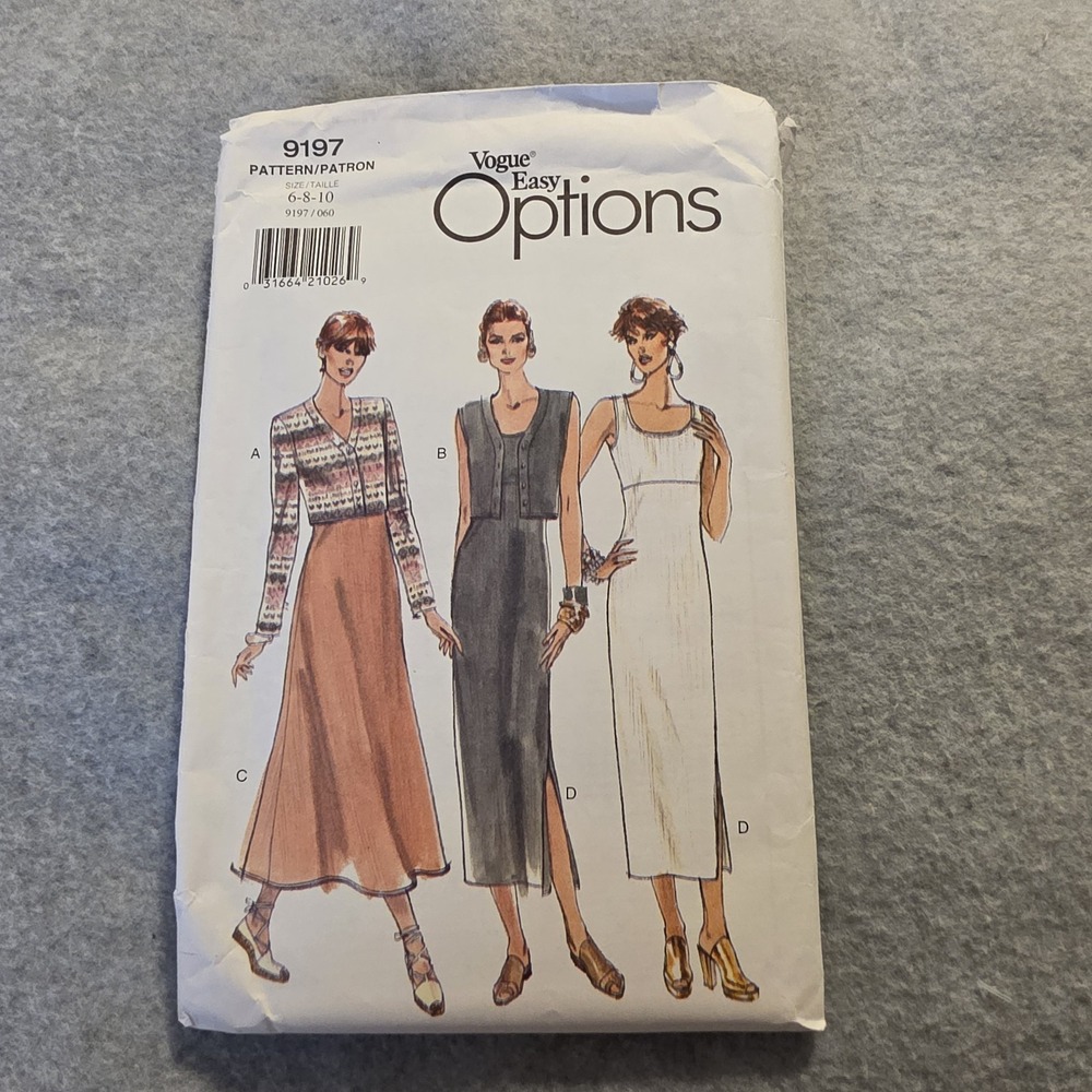 Vogue Easy Options 9197 Women's Vest Sewing Pattern Size 6-8-10